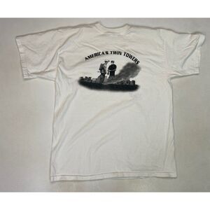 VINTAGE In Memory Of 9-11 Twin Towers FDNY PDNY Graphic T-shirt Men Large White